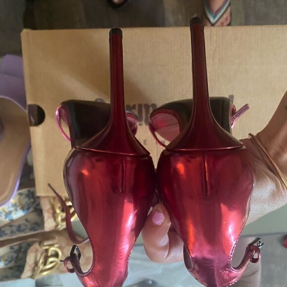 [Saint Laurent] red metallic heels BNWT #7 - Picture 7 of 7